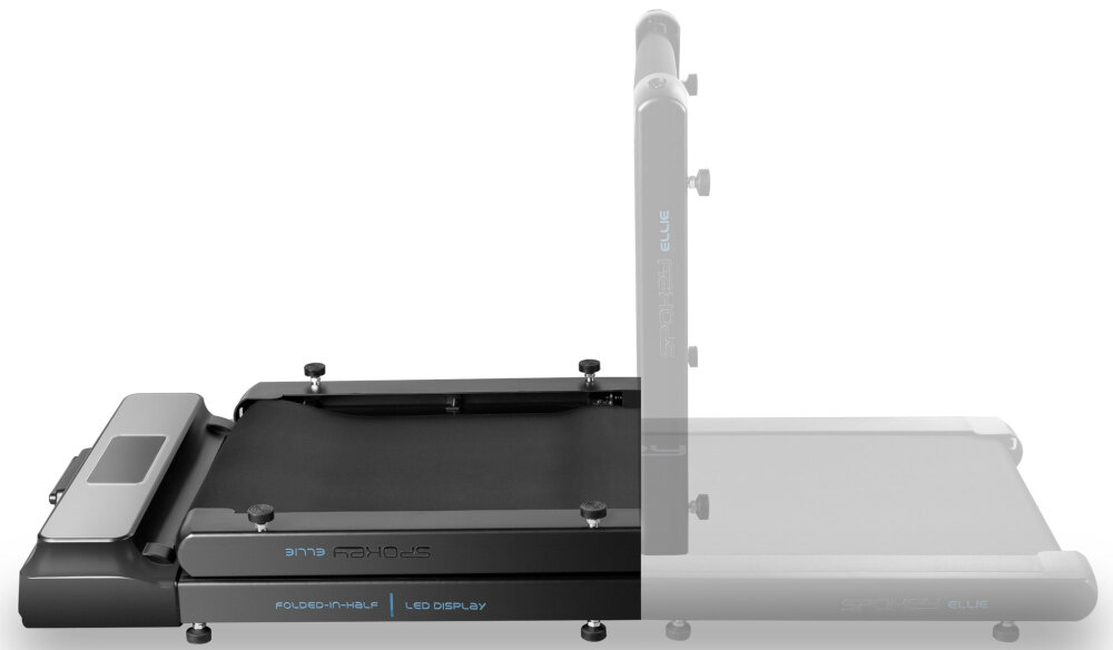 Bieżnia elektryczna SPOKEY Ellie 1120W 6km-h wygodne przechowywanie zlozyc na pol ustawic w pionie lub poziomie wymiary po zlozeniu 73 x 56 x 14 cm wbudowane kolka transportowe