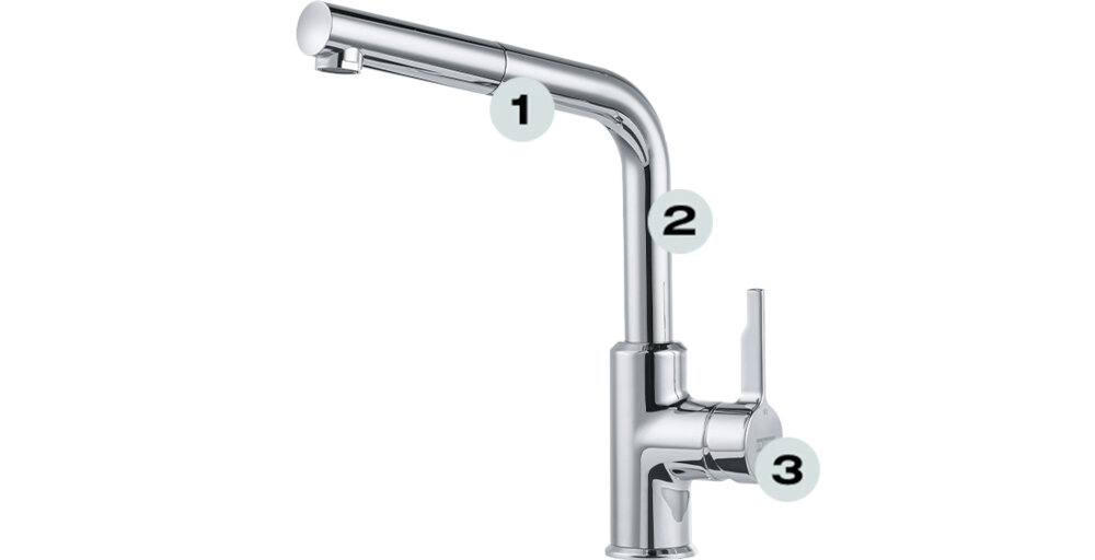 Bateria FRANKE Urban 115.0595.083 Chrom wykonanie ceramika głowica wysoka wylewka duży zasięg wylewka