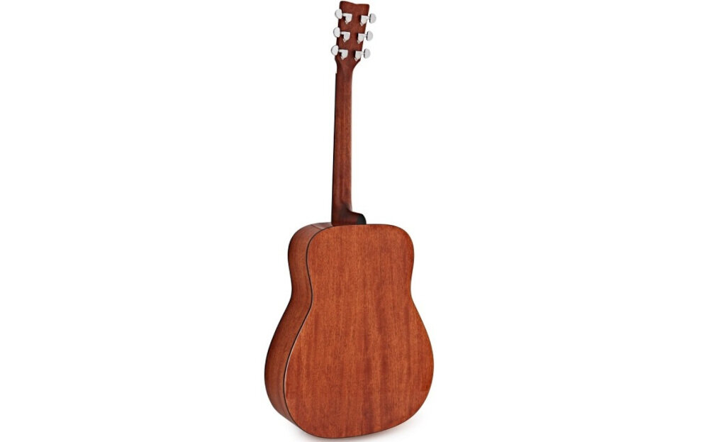 Gitara akustyczna YAMAHA FG800 zastosowanie 6 strun 20 progów, gitara po skosie od tyłu na białym tle