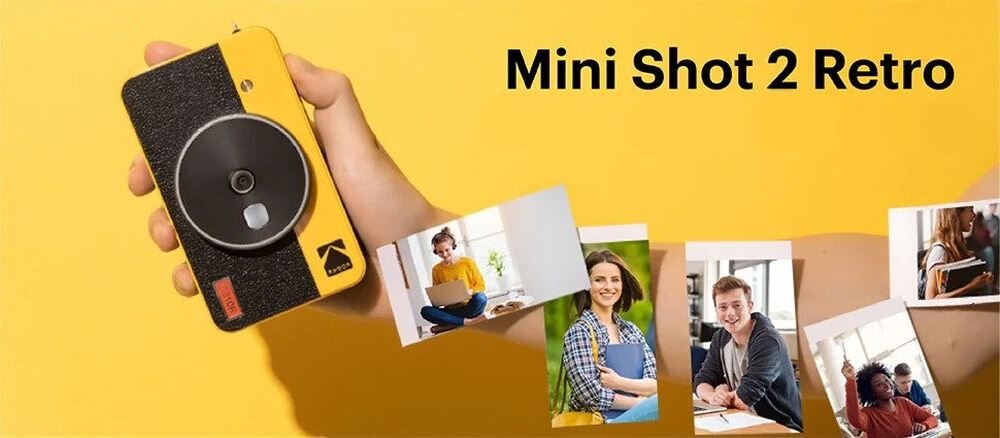 Aparat KODAK Mini Shot 2 Retro  zdjęcia drukowanie drukarka wkłady filmy rozdzielczość bateria obiektyw pojemność tryby filtry łączność smartfon aplikacja sterowanie ogniskowa przysłona migawka lampa błyskowa wymiary ekran wizjer waga zapis karta pamięć 