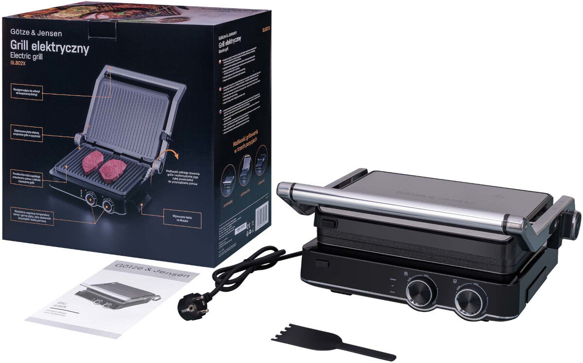 Grill elektryczny GÖTZE & JENSEN GL802X zawartosc opakowania