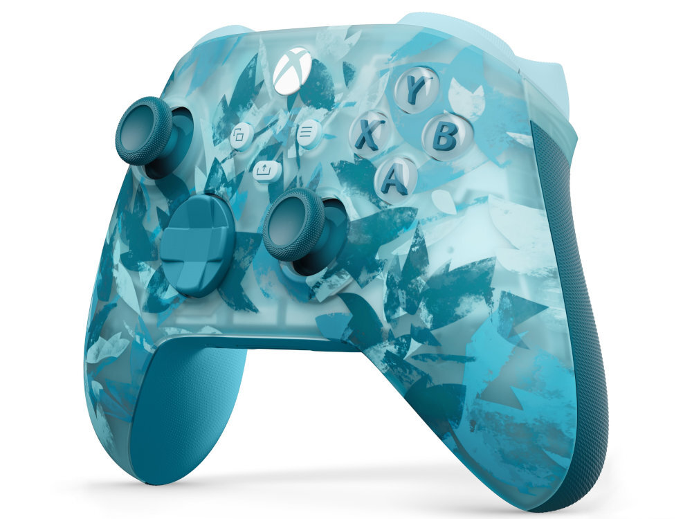 Kontroler MICROSOFT Xbox konsolami Xbox Series X, Xbox Series S i Xbox One, komputerami PC oraz macOS Android i iOS szybkiego parowania przełączania między kompatybilnymi urządzeniami - kontroler na białym tle pod kątem