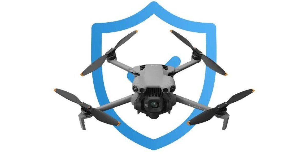 Dron DJI na białym tle z grafiką tarczy.