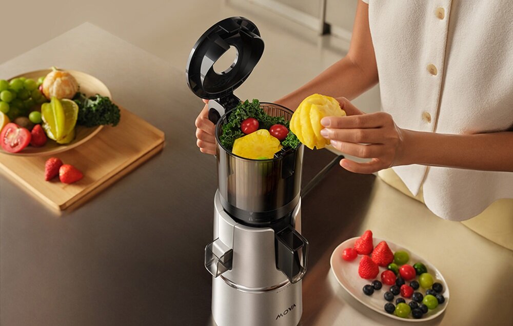 Wyciskarka wolnoobrotowa MOVA SJ10 szeroki otwór wlotowy, sok z całych owoców, płynny i szybki proces