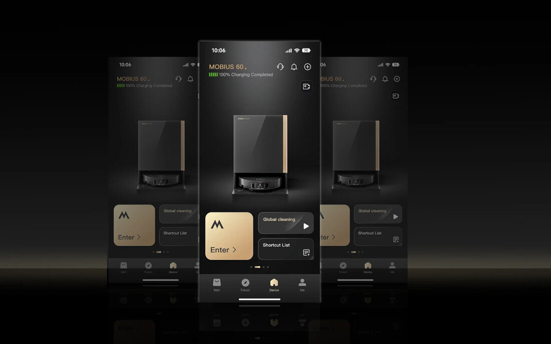 Robot sprzątający MOVA Mobius 60 Sterowanie z aplikacji Aplikacja MOVAHome planować harmonogram pracy, zmieniać tryby sprzątania i kontrolować działanie Sterowanie głosowe  Wystarczy komenda głosowa