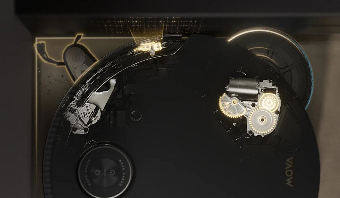 Robot sprzątający MOVA Mobius 60 Dokładność przy ścianach Obrotowa szczotka boczna wysuwana nakładka mopująca Zanieczyszczenia przy listwach, meblach i w rogach pomieszczeń