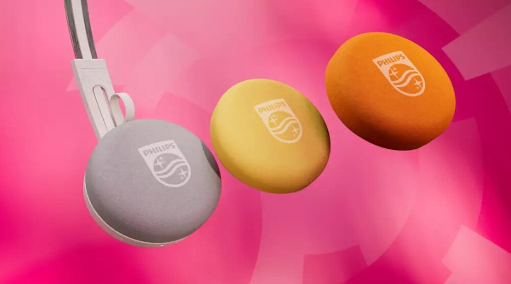 Słuchawki PHILIPS TAH2000WT/00 retro design i kolorowe nauszniki, kadr słuchawek na różowym tle, 3 kolory poduszek