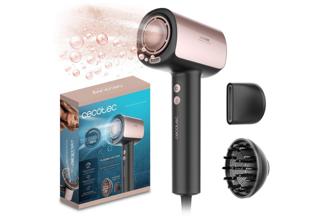 Suszarka CECOTEC DryGlam Nano Plasma Czarny 1600 W zestaw akcesoria komplet wyposażenie