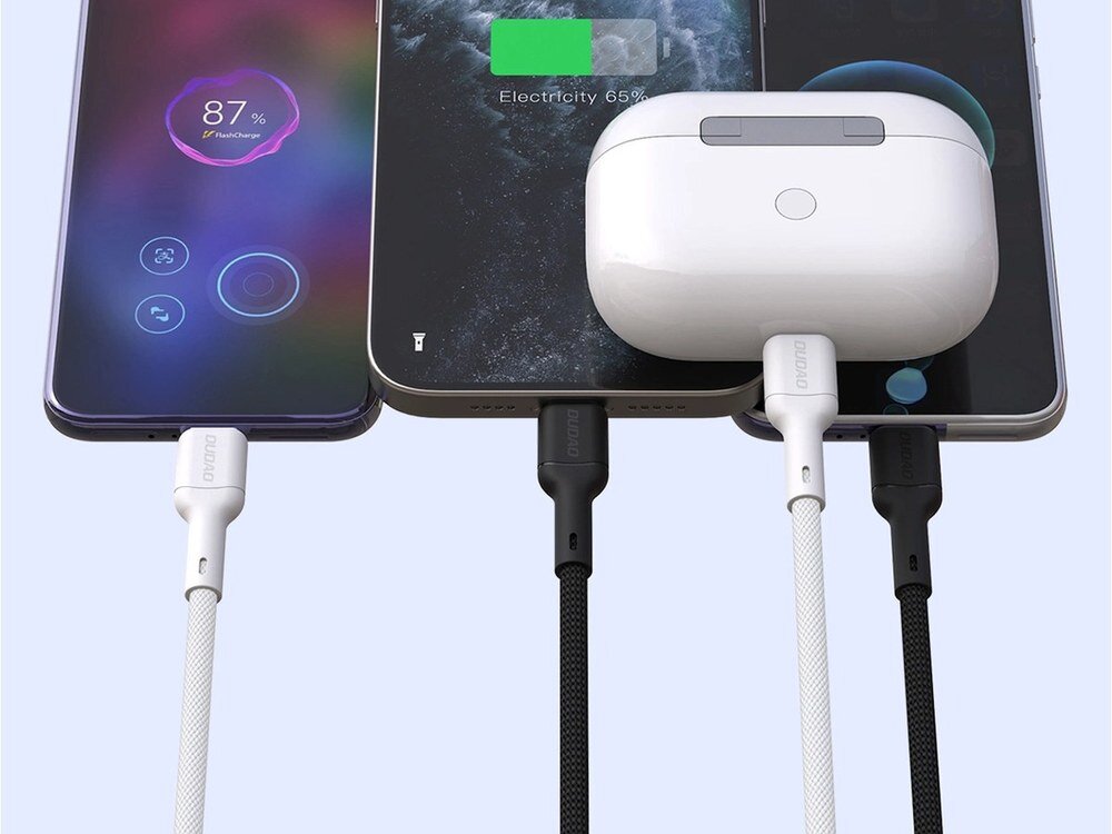 Kabel DUDAO L9C kabla USB-C/USB-C Dudao L9C szybkiego ładowania mocy do 65 W technologii Power Delivery (PD) optymalne napięcie i natężenie prądu moc 65 W Dudao L9C - kabel w dwóch wariantach kolorystycznych podpiętu do smartfonów i słuchawek