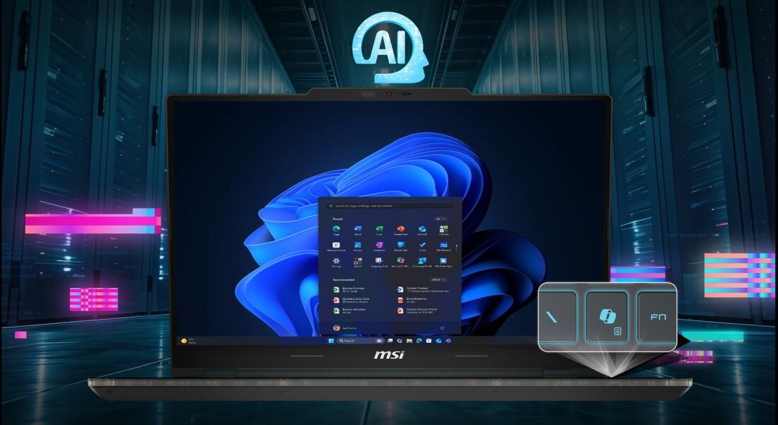 Laptop MSI Cyborg z interfejsem Windows 11 prezentuje funkcje MSI AI Engine wspierające codzienną pracę - MSI AI Engine.