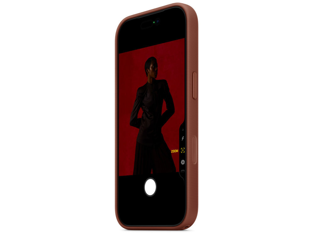 APPLE TechWoven technicznej tkaniny stworzonej w 100% z poliestru z recyklingu Wielobarwne nici żakardowy splot Boczna część etui teksturowanym TPU przyciski z anodyzowanego aluminium - etui od boku