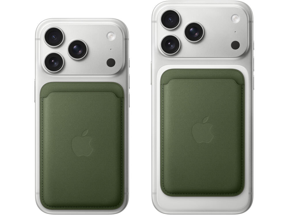 Portfel APPLE FineWoven Wallet MagSafe założona na iphone pro i pro max porównanie