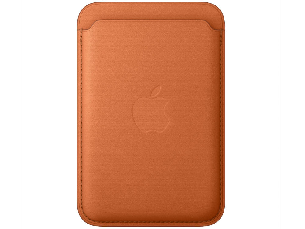 Portfel APPLE FineWoven Wallet MagSafe na białym tle widoczne wytłoczone logo apple