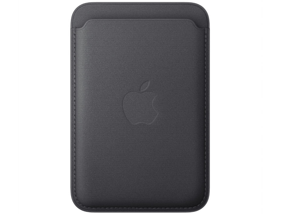 Portfel APPLE FineWoven Wallet MagSafe na białym tle widoczne wytłoczone logo apple