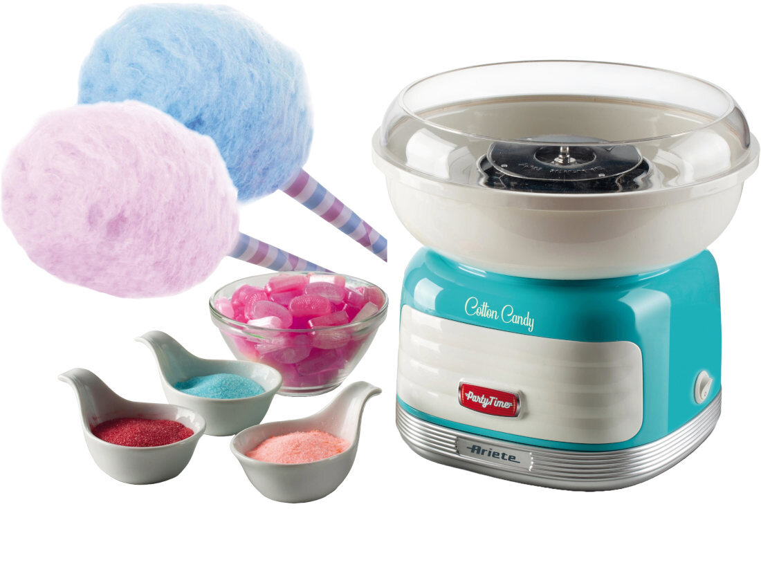 Maszyna do waty cukrowej ARIETE Cotton Candy 2973/01 Party Time W stylu lat 50 klimat zabawa lunapark smak dzieciństwo wata cukrowa przygotowywanie