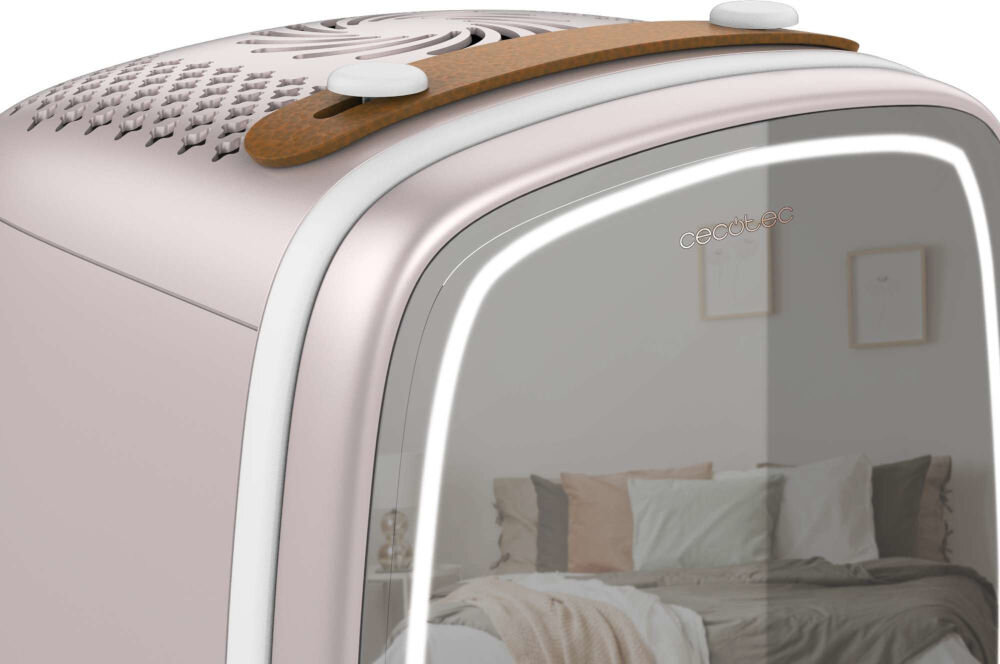 Lodówka kosmetyczna CECOTEC Bamba CoolingBeauty 6000 Mirror Różowy ergonomiczny uchwyt u góry łatwe przenoszenie łatwy transport na wakacje do spa na wyjazd prostsze przewożenie kosmetyków