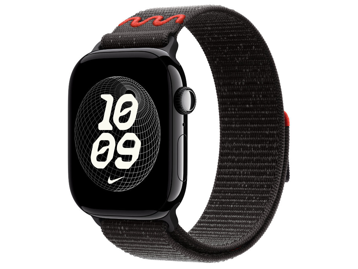 Pasek Apple Watch Nike Sport Loop - zegarek z paskiem pod kontem na białym tle