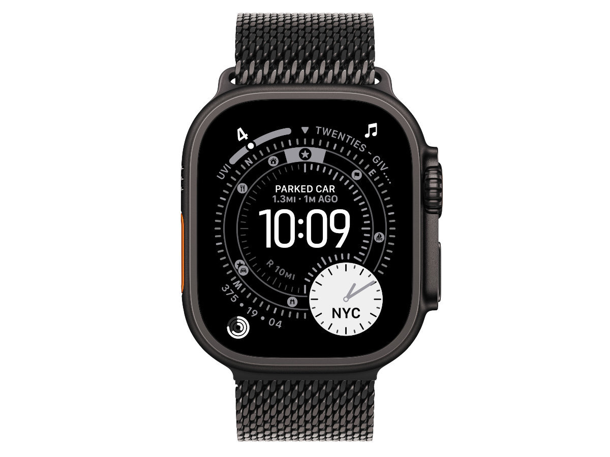 Bransoleta mediolańska do Apple Watch Tytanowa siateczkowa konstrukcja tytanu klasy lotniczej bezpieczna klamra typu spadochronowego siatkami stosowanymi w nurkowaniu - bransoleta z zegarkiem od przodu