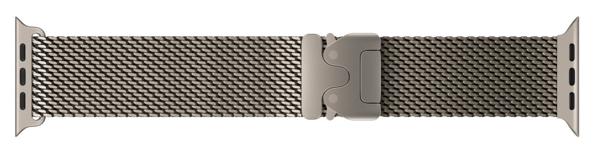 Bransoleta mediolańska do Apple Watch tytanu pochodzącego w 95% z recyklingu lekki i wytrzymały przyjazny dla planety zmniejsza zużycie surowców naturalnych - bransoleta na płasko od góry