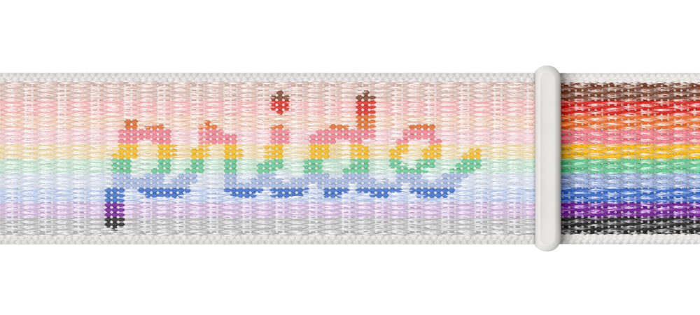 Pasek do Apple Watch Opaska sportowa Apple elastan pochodzący w 100% z recyklingu, poliester w 100% z recyklingu oraz nylon w 85% z recyklingu porzuconych sieci rybackich energii elektrycznej 100% z czystych źródeł - pasek na płasko na białym tle