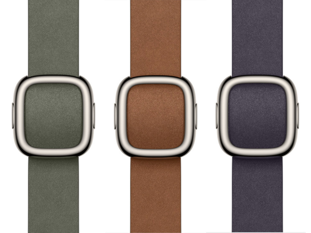 Pasek Apple Modern Buckle trzech kolorach Midnight Purple fiolet Sage Gray Caramel - pasek w trzech kolorach