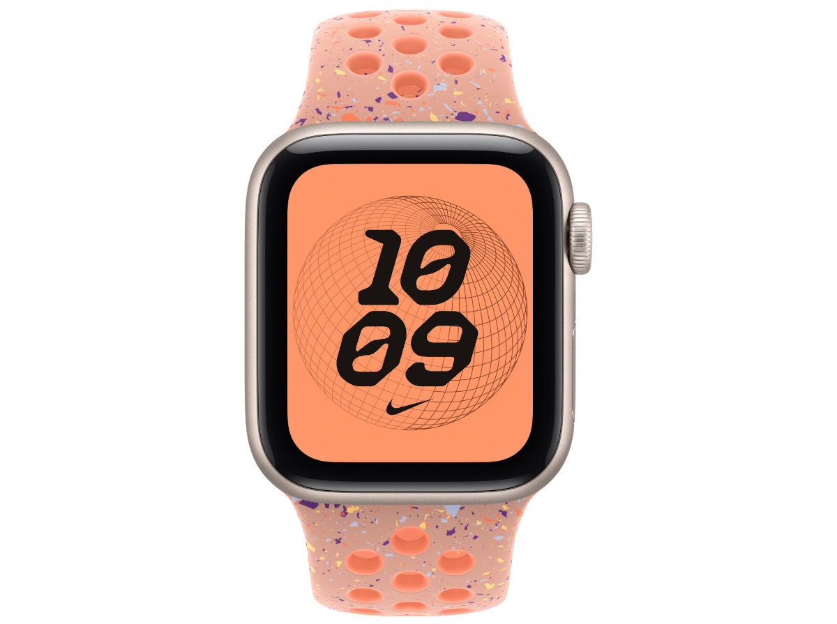 Pasek do Apple Watch Nike Sport Band Sportowy pasek Nike wytrzymałość, elastyczność i miękkość Perforowana powierzchnia cyrkulację powietrza kolorowymi akcentami Gładki materiał - pasek na zegarku widok od przodu