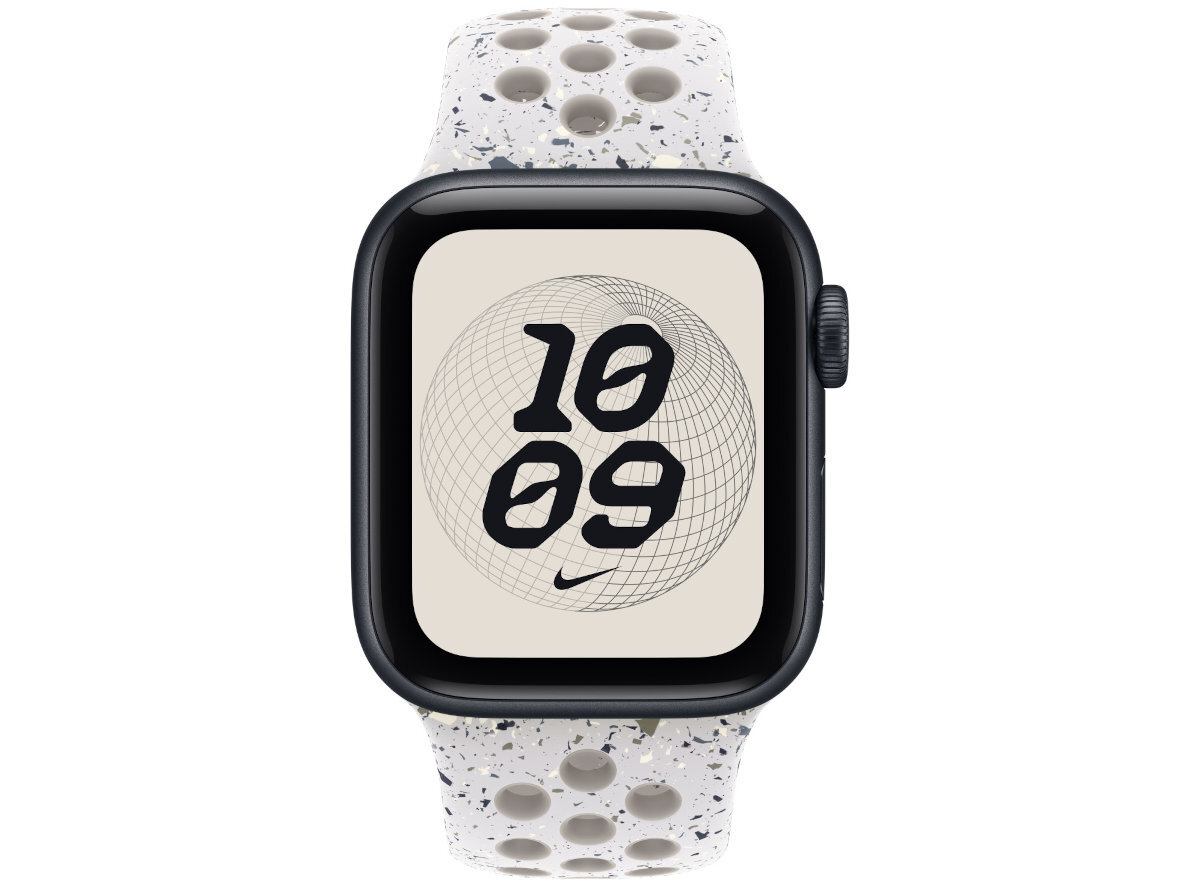 Pasek do Apple Watch Nike Sport Band Sportowy pasek Nike wytrzymałość, elastyczność i miękkość Perforowana powierzchnia cyrkulację powietrza kolorowymi akcentami Gładki materiał - pasek na zegarku widok od przodu