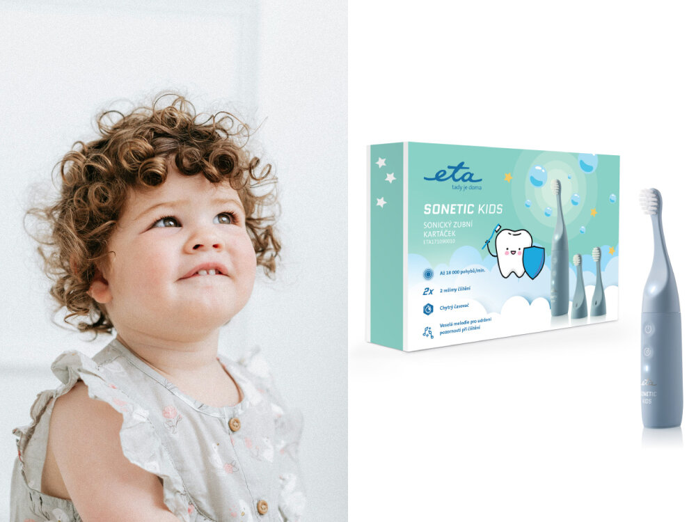 Szczoteczka soniczna ETA Sonetic Kids II 171090010 Niebieski dwie główki szczoteczki, dopasowane do wieku, wydajna bateria