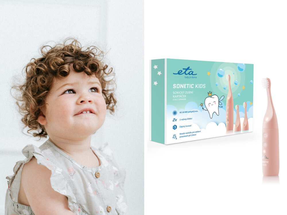 Szczoteczka soniczna ETA Sonetic Kids II 171090000 Różowy dwie główki szczoteczki, dopasowane do wieku, wydajna bateria