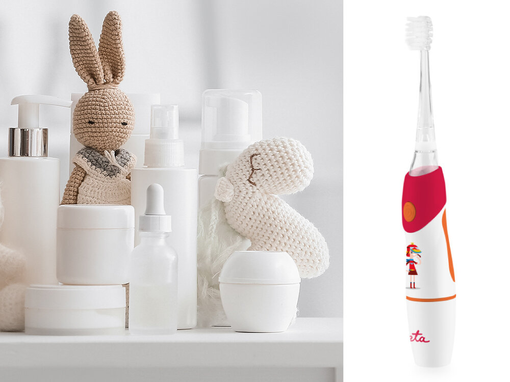 Szczoteczka soniczna ETA Baby Sonic ETA071090030 Biało-czerwony wbudowany minutnik, przypomnienie o zmianie strefy, równomierna pielęgnacja, kolorowe podświetlenie