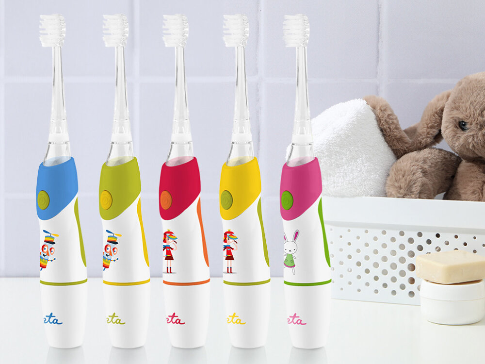 Szczoteczka soniczna ETA Baby Sonic ETA071090030 Biało-czerwony dwie wymienne końcówki, łatwe dobranie końcówki, miękkie włosie, skuteczne usuwanie osadu i zanieczyszczeń