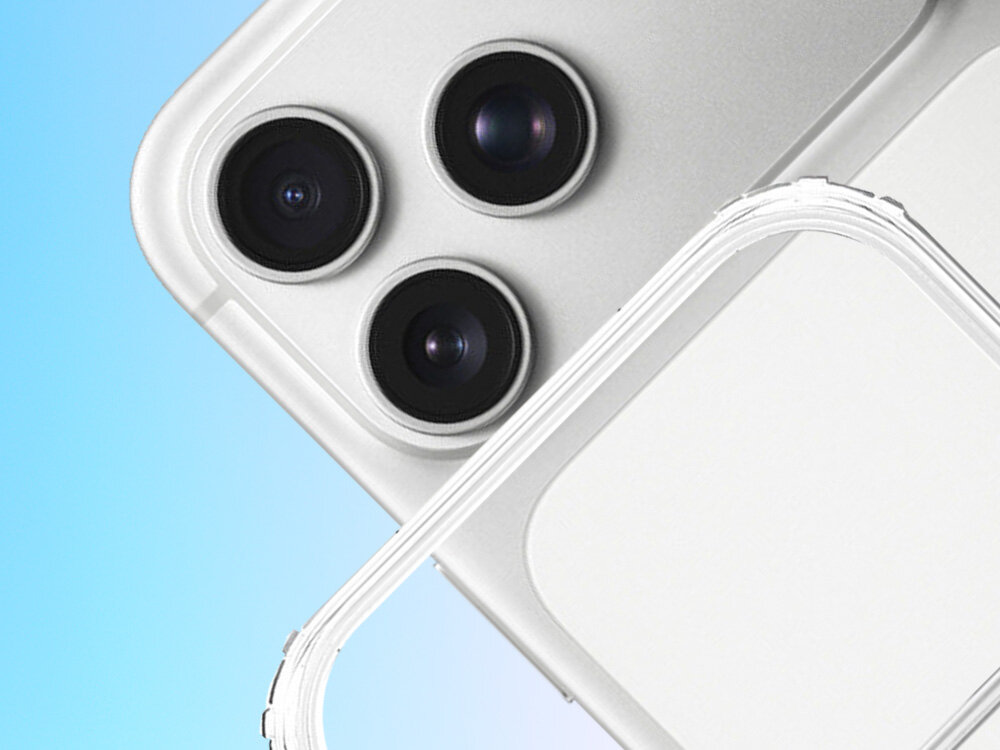 Etui 3MK Hardy LiqForce MagCase do Apple iPhone 17 Pro Przezroczysty, wzmocnione, skutecznie, pochłaniają, rozpraszają, uderzenia, na niebieskim tle smarfon apple ze skosa oraz przeźroczyste etui