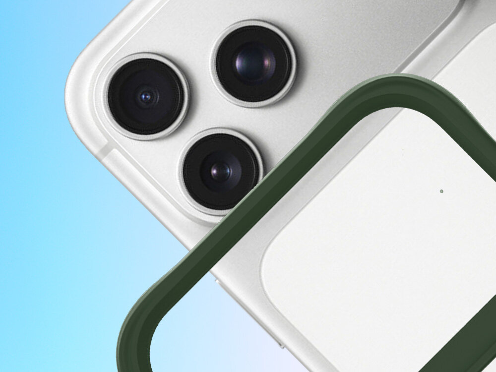 Etui 3MK Satin Guardx MagCase do Apple iPhone 17 Pro Max Zielony, Kompatybilne, technologią, MagCase, MagSafe, Zielonym tle pod skosem od połowy w górę etui oraz smartfon