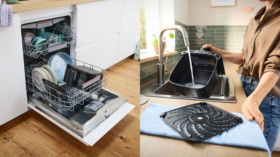 Air Fryer Frytkownica beztłuszczowa BOSCH Serie 6 MAF671B1 7.2l z 7 automatycznymi programami i okienkiem do podgląd potrawy Łatwe czyszczenie SPRZATANIE myć w zmywarce Wyjmowany kosz i kratka ociekowa demontaż