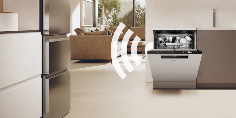 ZMYWARKA HAIER I-PRO SHINE 5 XF 6B2M3PW AI SMART zdjęcie lifestyle ikona grafika łączność front uchylona panel kuchnia Zdalne sterowanie Wi-Fi hOn zmywarką kontrola z dowolnego miejsca Monitoruj sprawdzaj czas
