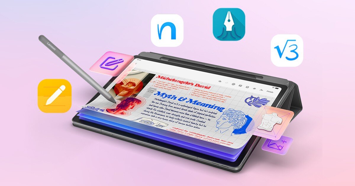 Tablet LENOVO IdeaTab Plus aplikacje edukacyjne Notepad Squid Nebo MyScript Calculator