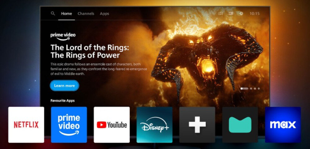 Telewizor PHILIPS 65MLED950 Titan OS Smart TV aplikacje, telewizor z włączonym systemem titan os