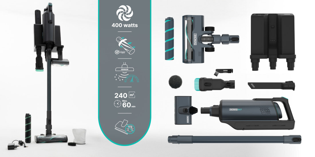 Odkurzacz THOMAS BX7 kompletne rozwiązanie moc praktyczne akcesoria stacja ładowania zamontować na ścianie wygodne przechowywanie i szybkie ładowanie