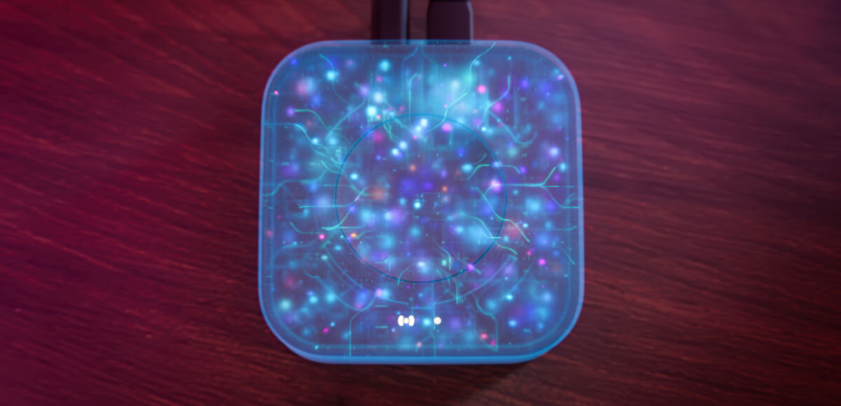 Bramka PHILIPS HUE Bridge Pro Eu, synchronizacja, muzyka, gra, automatyzacja, na drewnianym tle hue bridge z wizualizacją synchronizacji