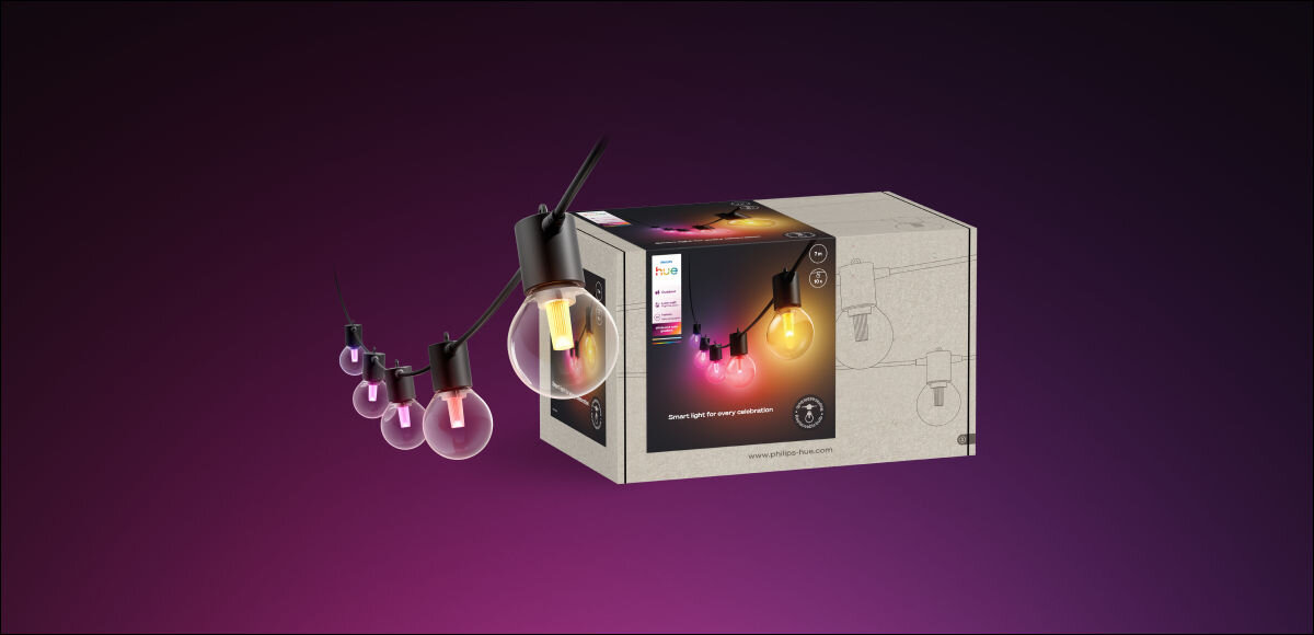 Girlanda ogrodowa PHILIPS HUE Festavia 7 m, opakowanie, zestaw, zawartość, paczka, na zdjęciu opakowaie i zawartość opakowania girland