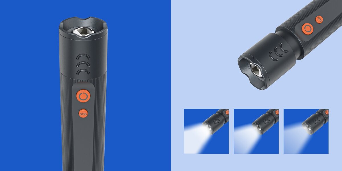 Latarka HAMA FLX350 Grafitowy, tryby, SOS, funkcjonalność, bezpieczeństwo, Czarno‑pomarańczowa latarka z trybami świecenia