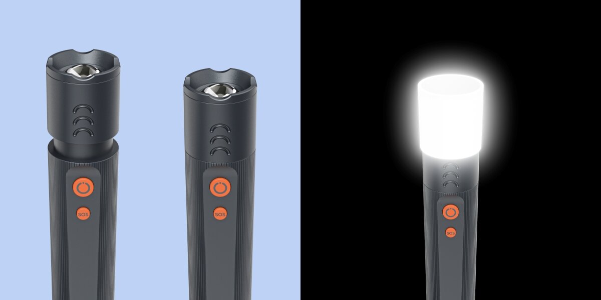 Latarka HAMA FLX1000 Grafitowy, zoom, zasięg, dyfuzor, oświetlenie, Latarka z uchem i nasadką do światła rozproszonego