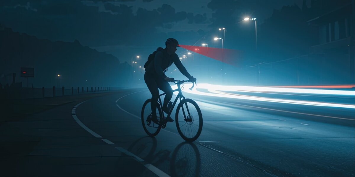 Latarka czołowa HAMA HL200, bezpieczeństwo, rower, droga, turyści, Czołówka Hama na pasku z włączonym białym LED