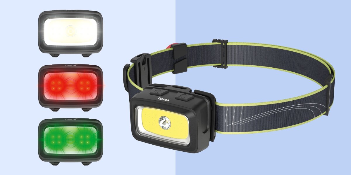 Latarka czołowa HAMA HL350, czerwone światło, zielone światło, natura, obserwacja, Lampka czołowa Hama z trybami białym, czerwonym, zielonym