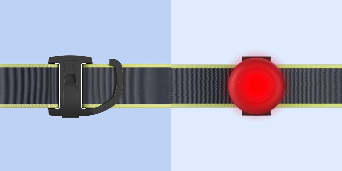 Latarka czołowa HAMA HL350, gwizdek SOS, ostrzegawcze, opaska, widoczność, Pasek czołówki z klamrą SOS i tylnym światłem LED