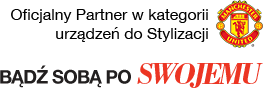 Logo Manchester United z napisem \'BĄDŹ SOBĄ PO SWOJEMU\'.