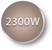 Okrągły przycisk w kolorze brązowym z białym napisem \'2300W\'.