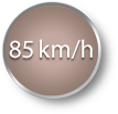 Okrągła ikona w kolorze brązowym z białym napisem \'85 km/h\'.