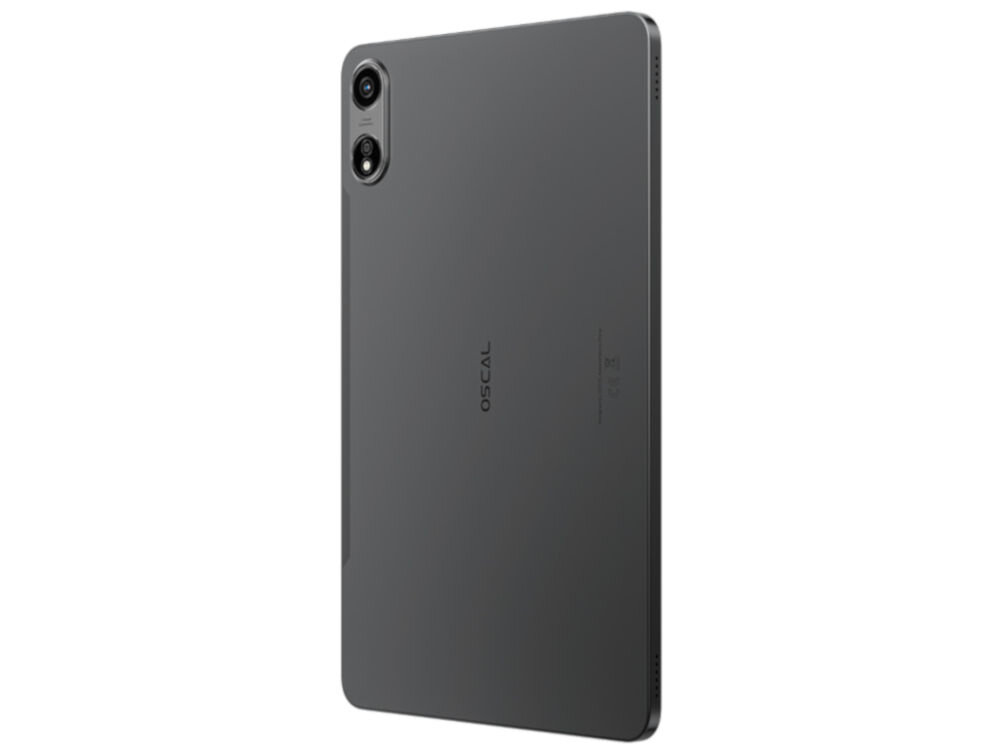 Tablet OSCAL Pad 100 12 cali 8/256 GB LTE Wi-Fi Szary prezentacje urządzenia tył pod kątem dwa głośniki wyraźny i czysty dźwięk funkcja radia FM wsparcie OTG