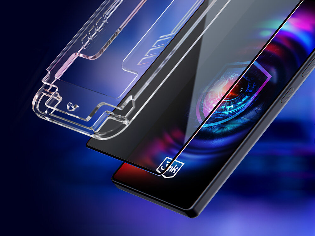 Szkło prywatyzujące 3MK Hardglass Max Privacy, odporność, szkło, trwałość, estetyka, Ramka i szkło 3mk Privacy nad ekranem telefonu